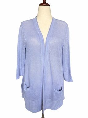 J. Jill Love Linen 100% Linen Open Cardigan Sweater Periwinkle size S Oversized